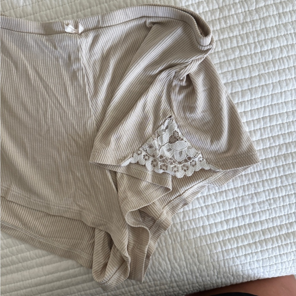 Victoria's Secret Taupe Ribbed PJ shorts with Lace Accent